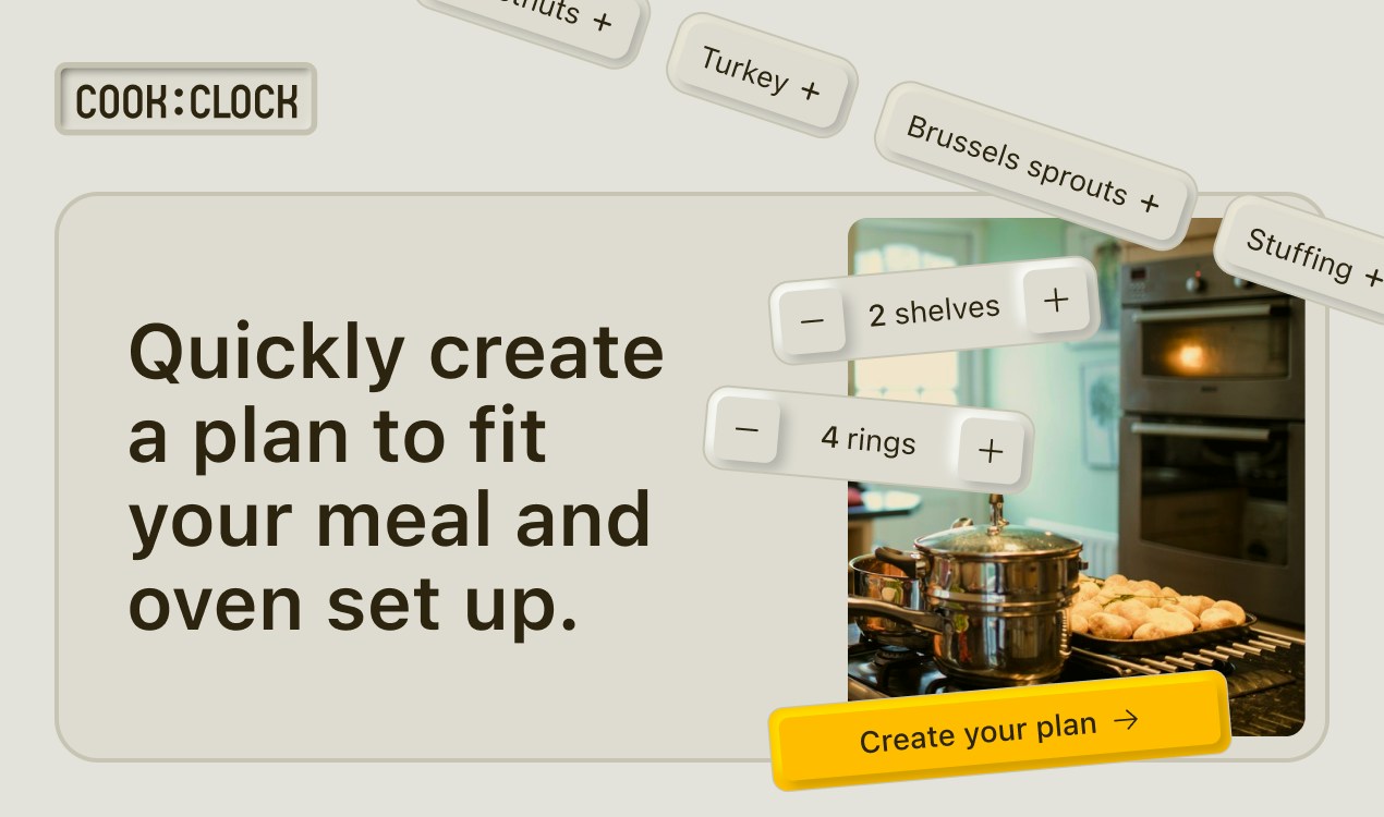 The launch pitch: tell it what you are cooking and how many shelves and rings you have. Product Hunt gallery, December 2024.