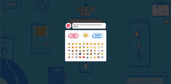 Step one: pick an emoji that shows how you're feeling, or hit Random Emoji. (Product Hunt gallery, 2018.)