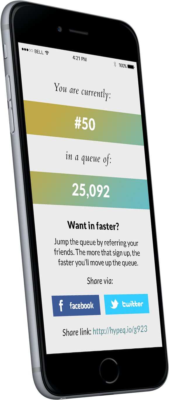 The pitch: #50 in a queue of 25,092. Mockup from the homepage.
