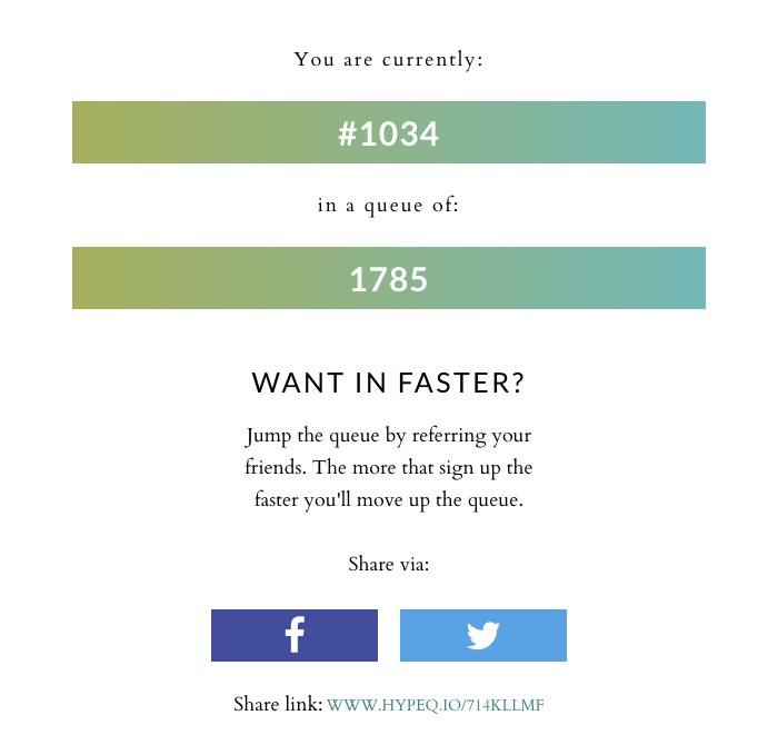 The reality: a real sign-up's page on 15 March 2015, #1034 in a queue of 1785. Re-rendered from the archived page's HTML and CSS.