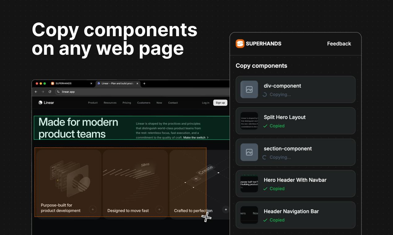 Stencil, October 2025: drag a box over any page and the side panel saves what's inside as named components.
